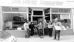 Ed, right, did a variety of tasks for The River Reporter. In this photo, he is carrying a box of “flats,” the physical pages that we spent days pasting up, to the Union Gazette in Port Jervis in be printed. 
The first River Talk, developed by Ed, ran in the January 19 to February 1, 1984 edition. The first version of Soundings premiered on January 30, 1986.  
Ed continued his relationship to the paper up until his death on Wednesday, May 26.